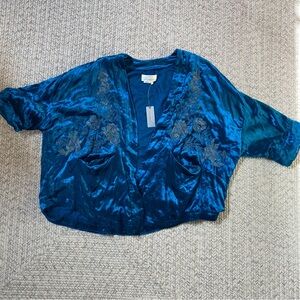 Anthropologie Blue Viscose Short Kimono Jacket / Coverup